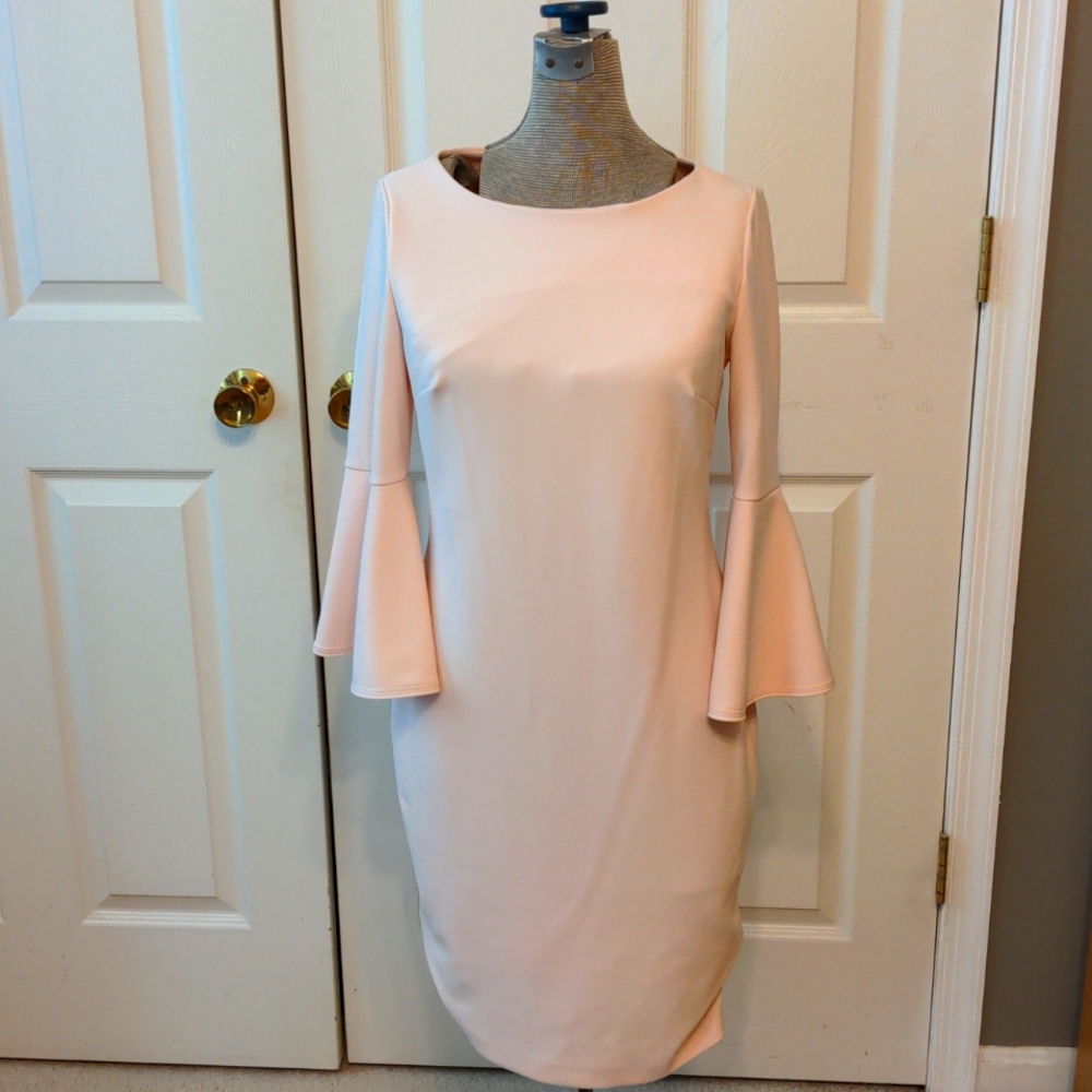 Calvin Klein Pink Scuba Crepe Bell Sleeve Dress